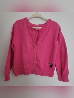 🧸2/20$ Disney Pink Button-Front Kids Cardigan with Minnie Mouse Size 4T Girl